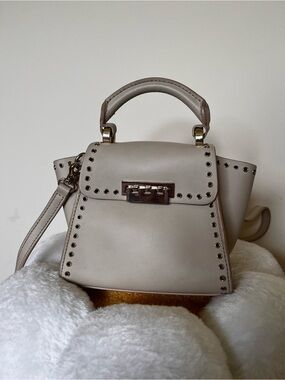 ZAC Zac Posen Cream Leather Grommet Crossbody Bag